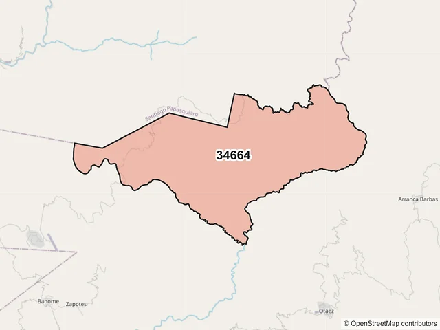 Mapa del código postal 34664, Otáez, Durango