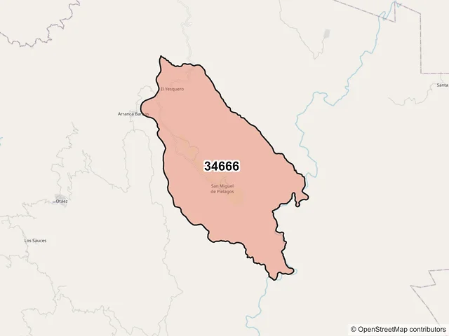 Mapa del código postal 34666, Otáez, Durango