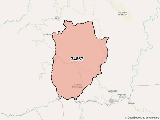Mapa del código postal 34667, Otáez, Durango