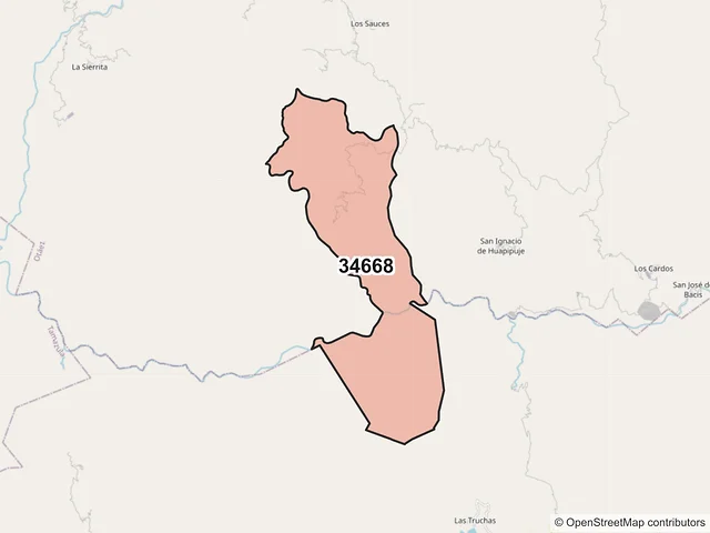 Mapa del código postal 34668, Otáez, Durango