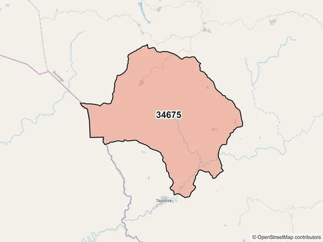Mapa del código postal 34675, San Dimas, Durango