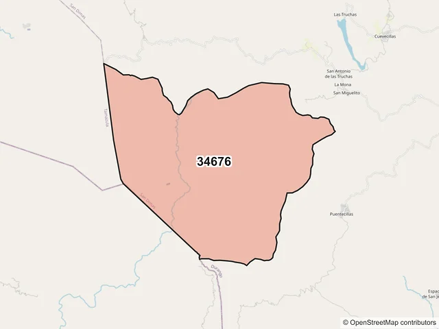 Mapa del código postal 34676, San Dimas, Durango