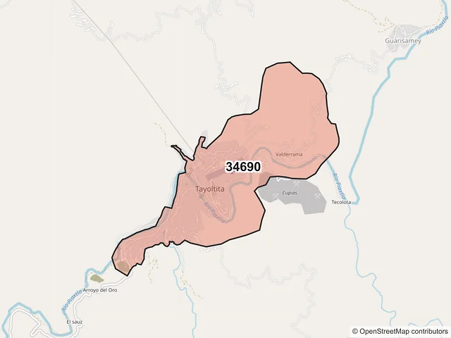 Mapa del código postal 34690, San Dimas, Durango