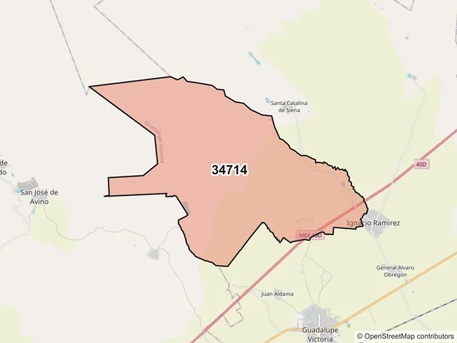 Mapa del código postal 34714, Guadalupe Victoria, Durango
