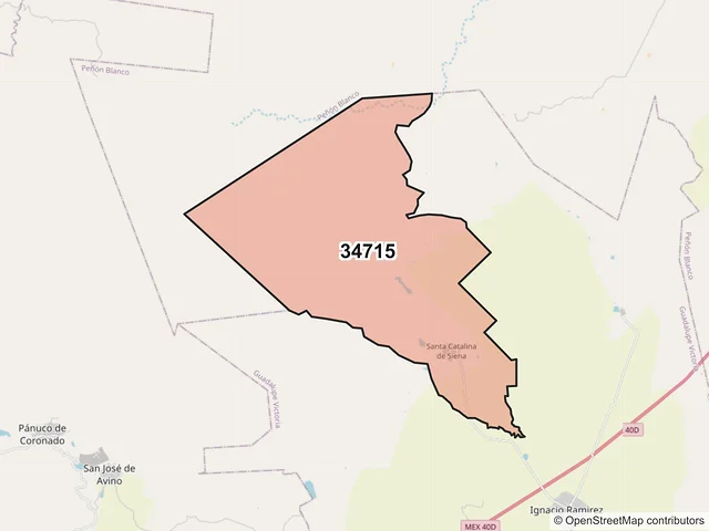 Mapa del código postal 34715, Guadalupe Victoria, Durango