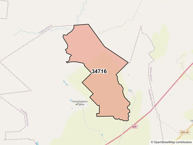 Mapa del código postal 34716, Guadalupe Victoria, Durango