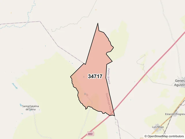 Mapa del código postal 34717, Guadalupe Victoria, Durango