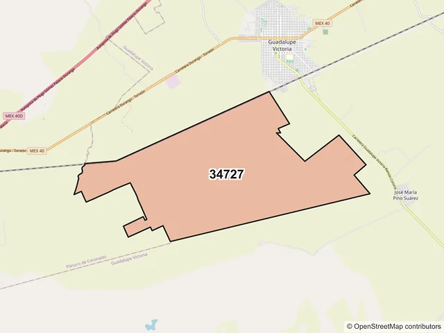Mapa del código postal 34727, Guadalupe Victoria, Durango