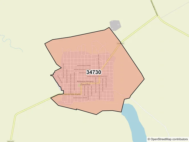 Mapa del código postal 34730, Guadalupe Victoria, Durango