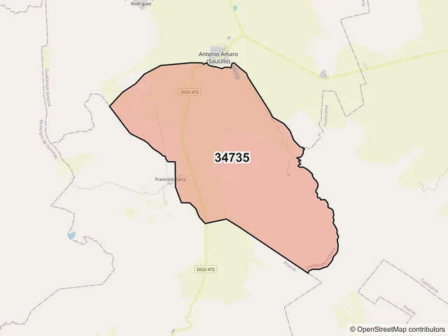 Mapa del código postal 34735, Guadalupe Victoria, Durango