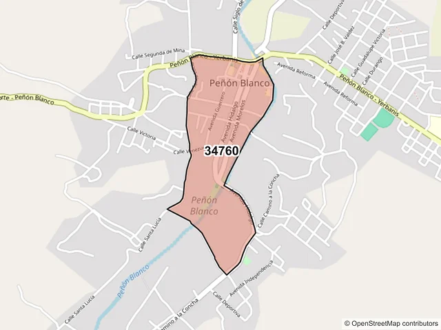 Mapa del código postal 34760, Peñón Blanco, Durango