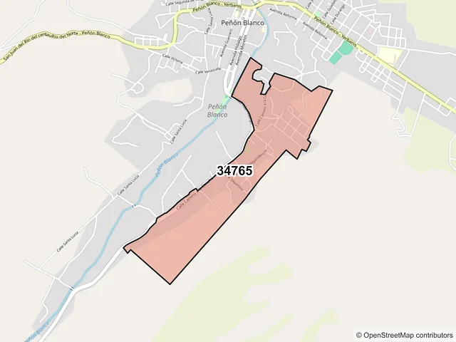 Mapa del código postal 34765, Peñón Blanco, Durango