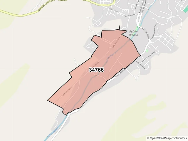 Mapa del código postal 34766, Peñón Blanco, Durango