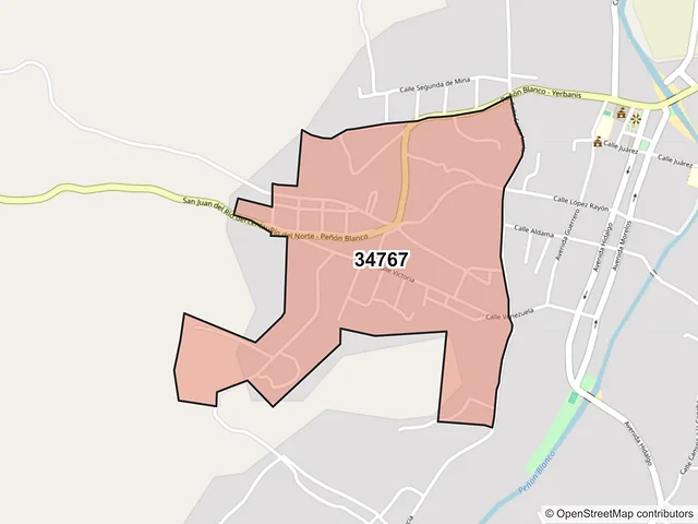 Mapa del código postal 34767, Peñón Blanco, Durango