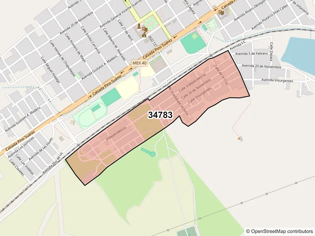 Mapa del código postal 34783, Pánuco de Coronado, Durango