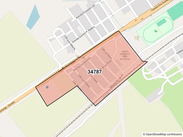 Mapa del código postal 34787, Pánuco de Coronado, Durango