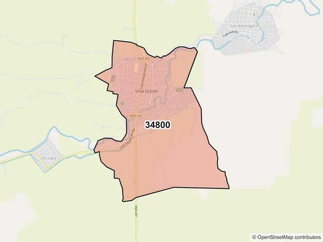 Mapa del código postal 34800, Poanas, Durango