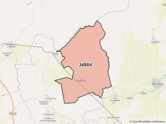 Mapa del código postal 34804, Poanas, Durango