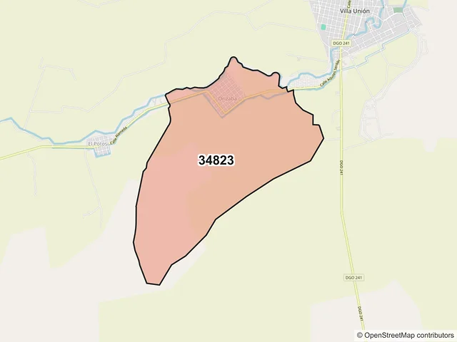 Mapa del código postal 34823, Poanas, Durango