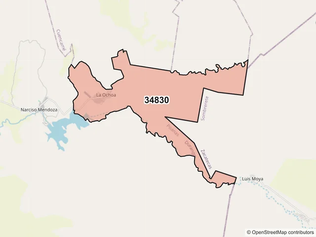 Mapa del código postal 34830, Poanas, Durango