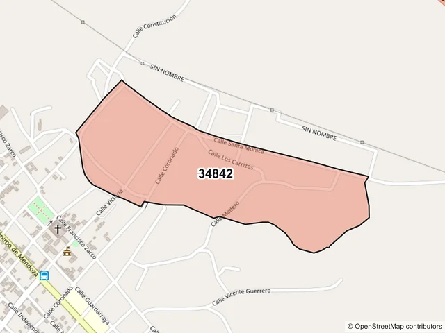 Mapa del código postal 34842, Nombre de Dios, Durango