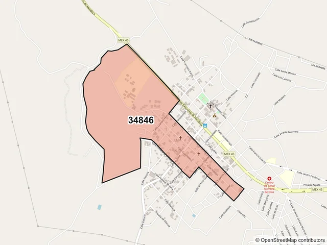 Mapa del código postal 34846, Nombre de Dios, Durango