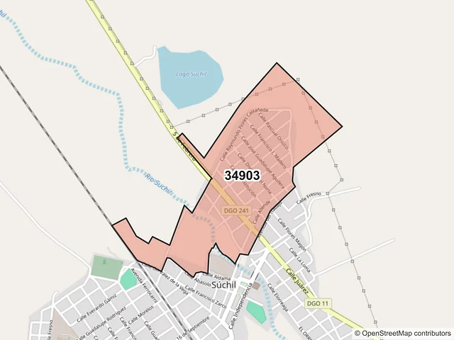 Mapa del código postal 34903, Súchil, Durango