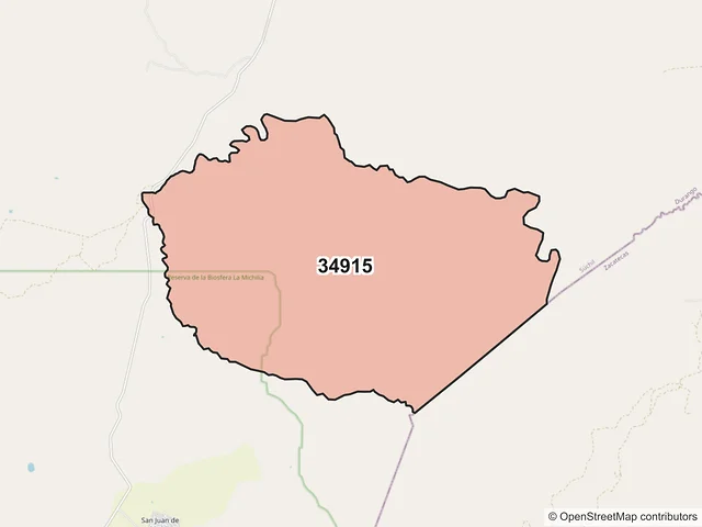 Mapa del código postal 34915, Súchil, Durango