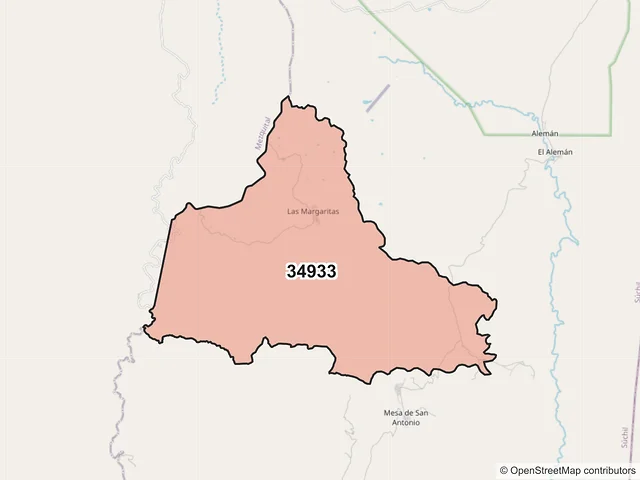 Mapa del código postal 34933, Súchil, Durango