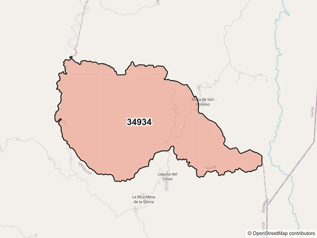 Mapa del código postal 34934, Súchil, Durango