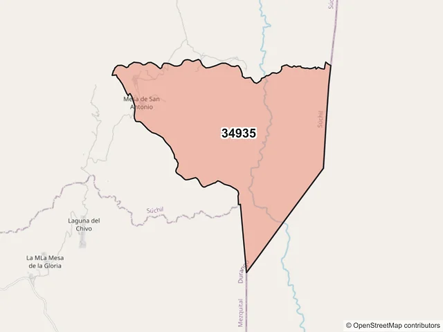 Mapa del código postal 34935, Súchil, Durango