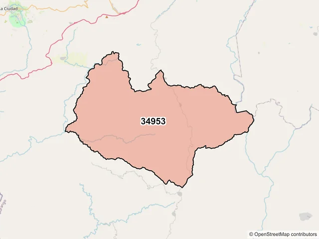 Mapa del código postal 34953, Pueblo Nuevo, Durango