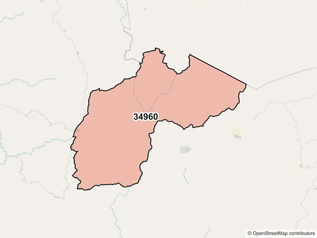 Mapa del código postal 34960, Pueblo Nuevo, Durango