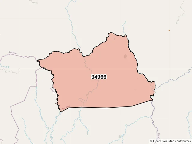 Mapa del código postal 34966, Pueblo Nuevo, Durango