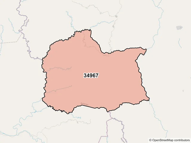 Mapa del código postal 34967, Pueblo Nuevo, Durango