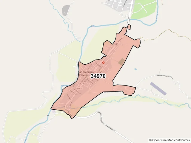 Mapa del código postal 34970, Mezquital, Durango