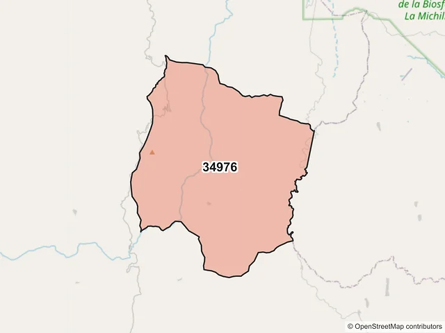 Mapa del código postal 34976, Mezquital, Durango