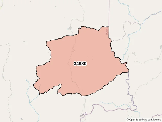 Mapa del código postal 34980, Mezquital, Durango