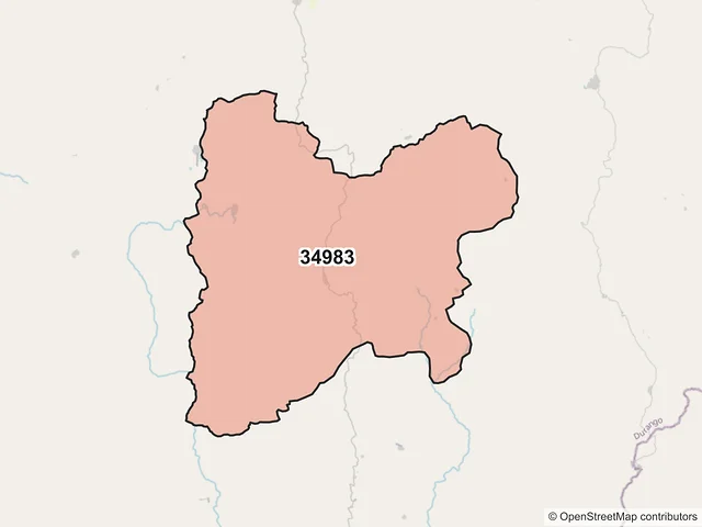 Mapa del código postal 34983, Mezquital, Durango