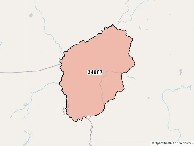Mapa del código postal 34987, Mezquital, Durango
