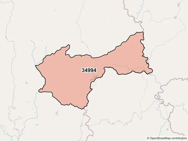 Mapa del código postal 34994, Mezquital, Durango