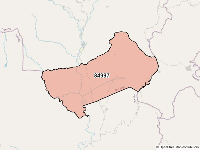 Mapa del código postal 34997, Mezquital, Durango