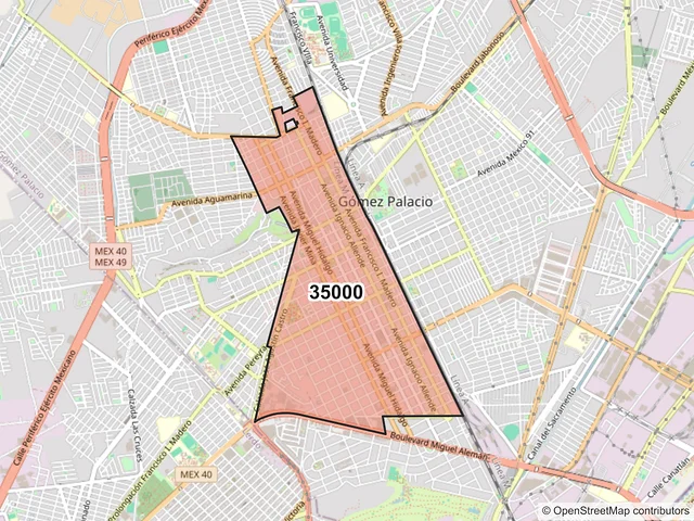 Mapa del código postal 35000, Gómez Palacio, Durango