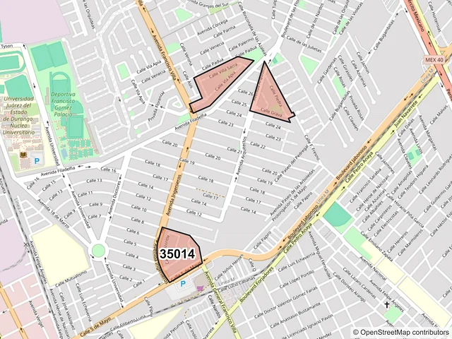 Mapa del código postal 35014, Gómez Palacio, Durango