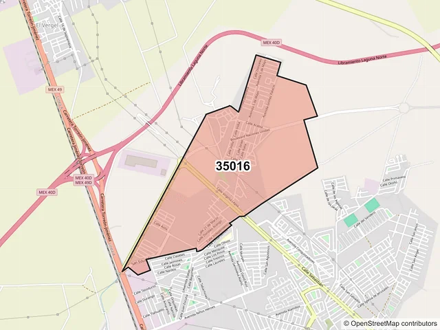 Mapa del código postal 35016, Gómez Palacio, Durango