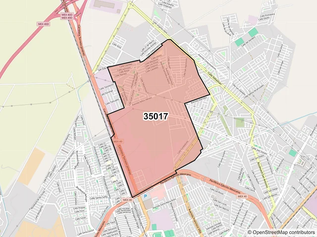 Mapa del código postal 35017, Gómez Palacio, Durango