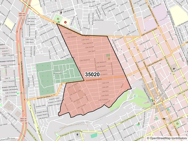 Mapa del código postal 35020, Gómez Palacio, Durango