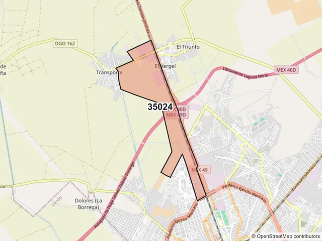 Mapa del código postal 35024, Gómez Palacio, Durango
