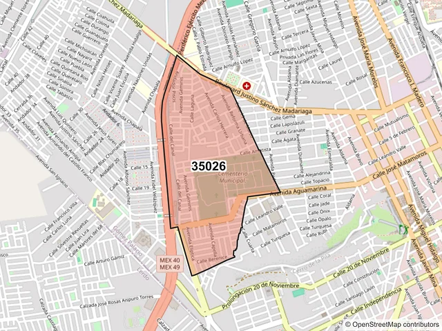 Mapa del código postal 35026, Gómez Palacio, Durango