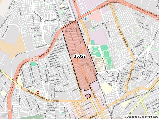 Mapa del código postal 35027, Gómez Palacio, Durango